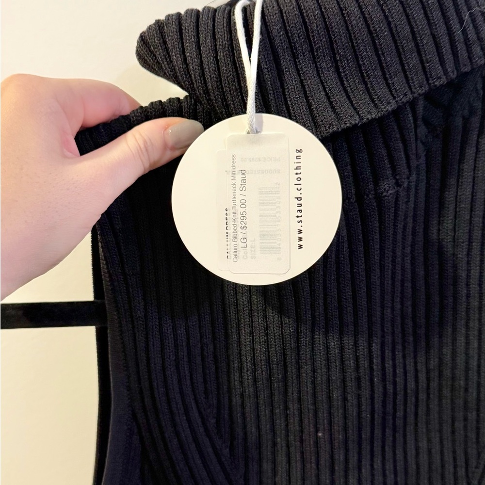 STAUD Black Sleeveless Mock Neck Ribbed Mini Dress - Picture 9 of 9